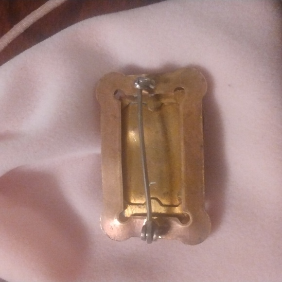 Antique Gold Art Deco Moonstone Pin with Faceted Amber Accent Gems - Picture 5 of 8